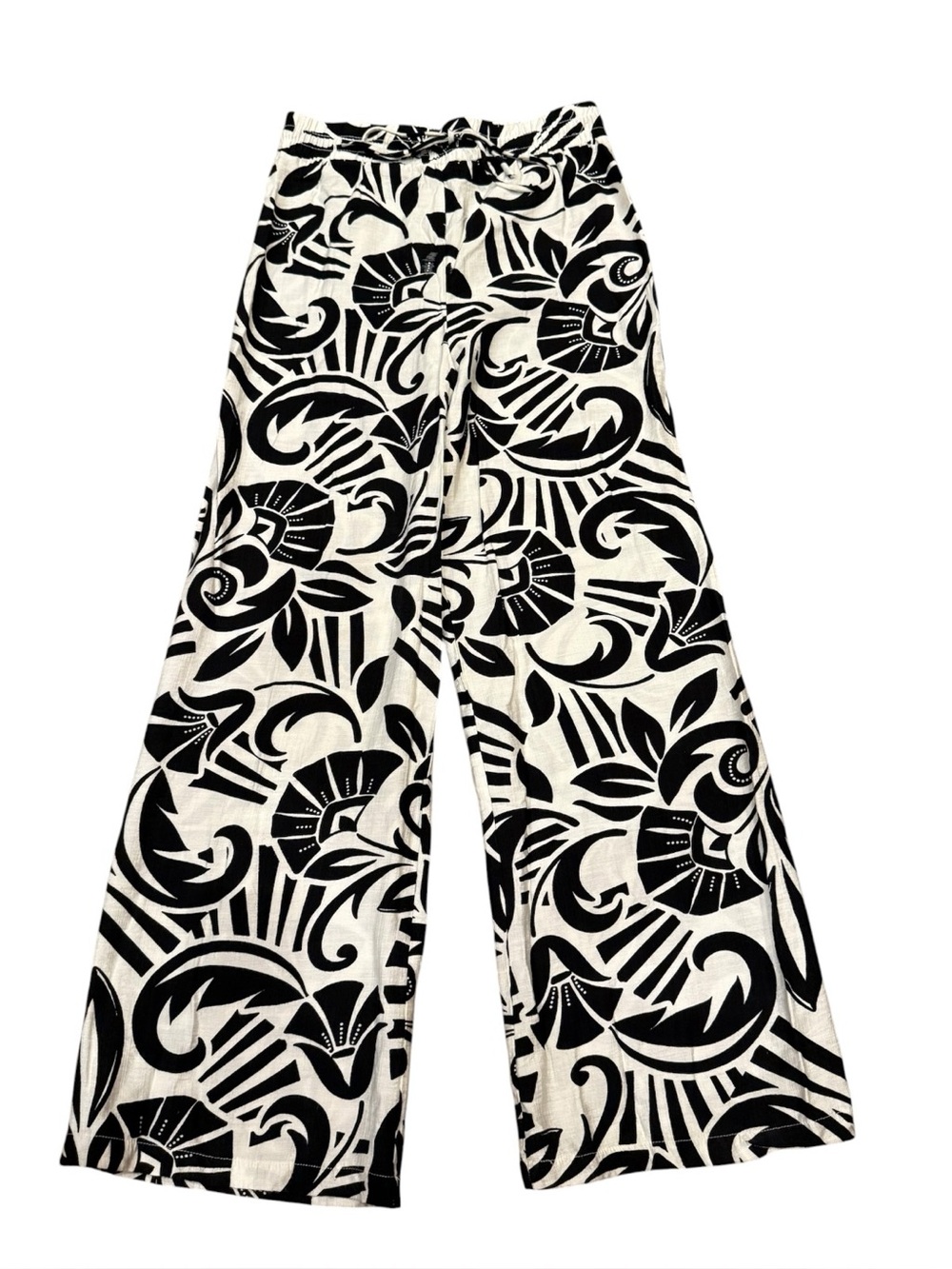Peach Love California Black Ivory Printed Wide Leg Pants Medium